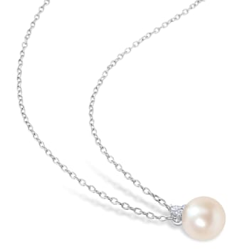 8-8.5MM Freshwater Cultured Pearl and Diamond Accent Pendant with Chain
in Sterling Silver