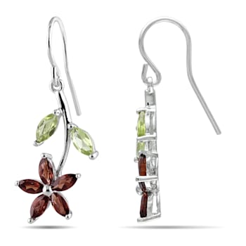 2 7/8 CT TGW Garnet and Peridot Flower Earrings in Sterling Silver
