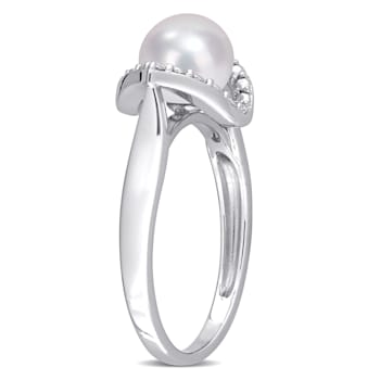 7-7.5MM Freshwater Cultured Pearl and Created White Sapphire Halo Ring
in Sterling Silver