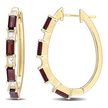3 CT TGW Baguette Garnet & White Topaz Hoop Earring in Yellow Plated
Sterling Silver