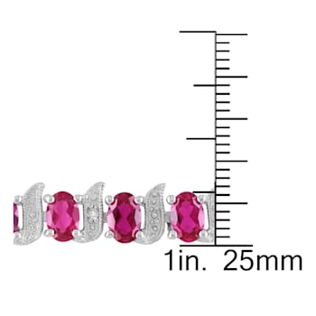18 CT TGW Created Ruby and Diamond S-Link Bracelet in Sterling Silver