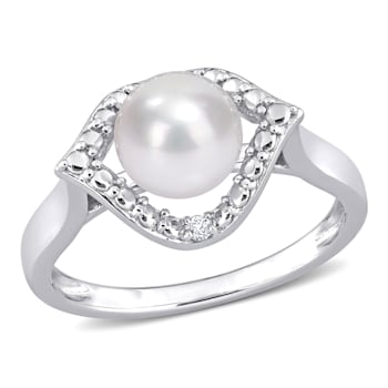 7-7.5MM Freshwater Cultured Pearl and Created White Sapphire Halo Ring
in Sterling Silver