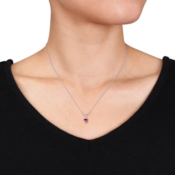 3/5  CT TGW Created Ruby and Diamond Accent Pendant with Chain in 10K
White Gold