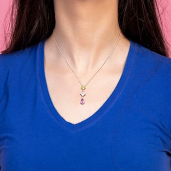 3 1/8 CT TGW Multi-Gemstones Drop Pendant with Chain in Sterling Silver
