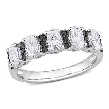 1 CT DEW Created Moissanite and 1/6 CT TW Black Diamond Semi Eternity
Ring in 10K White Gold