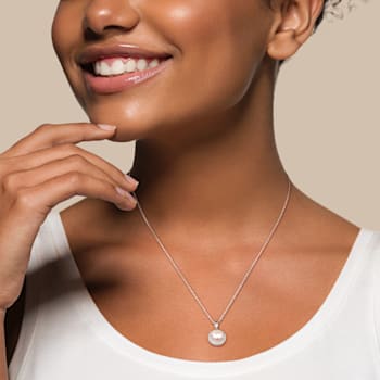 7.5-8MM Freshwater Cultured Pearl and Diamond Filigree Pendant with
Chain in Sterling Silver