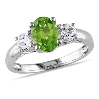 1 7/8 CTW Peridot and Created White Sapphire 3-Stone Ring in Sterling Silver