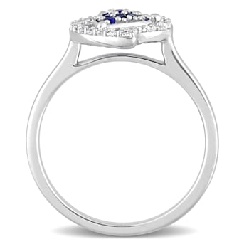 3/8 CTW Created Blue Sapphire and White Topaz Teardrop Ring in Sterling Silver