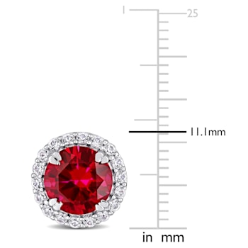 5 1/2 CT TGW Created Ruby and Created White Sapphire Circular Halo Stud
Earrings in Sterling Silver