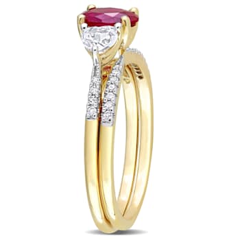 1 4/5 CT TGW Created Ruby Created White Sapphire and 1/10 CT TW Diamond
Ring Set in 10K Yellow Gold