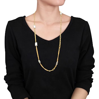 10-16.5MM Freshwater Cultured Pearl Station Necklace in 14K Yellow Gold
Over Sterling Silver