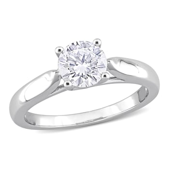 1 CT DEW Created Moissanite Solitaire Engagement Ring in Sterling Silver