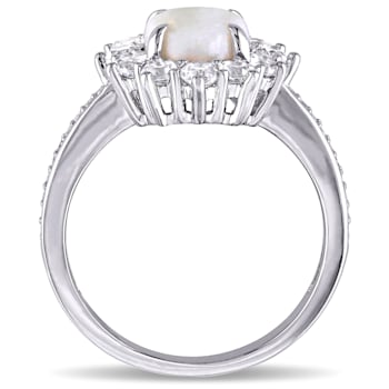 2 CT TGW Opal, White Topaz and 1/10 CT TW Diamond Halo Ring in Sterling Silver