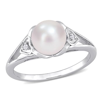 7-7.5MM Freshwater Cultured Pearl and Diamond Accent Split-Shank Ring in
Sterling Silver