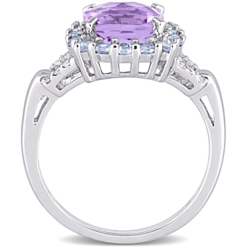 2 1/3 CT TGW Amethyst, Tanzanite and Diamond Accent Halo Ring in
Sterling Silver