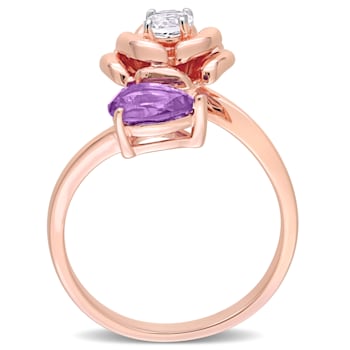 1 CT TGW Africran-Amethyst and Topaz 2-Stone Rose Ring in Rose Plated
Sterling Silver