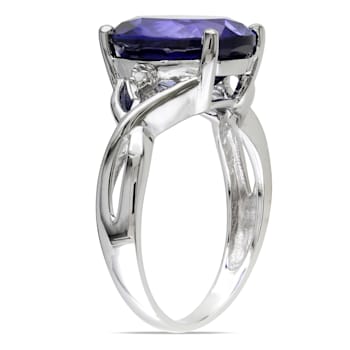 7 1/2 CT TGW Created Blue Sapphire and Diamond Accent Ring in Sterling Silver
