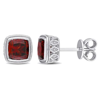 2 1/2 CT TGW Cushion Garnet Stud Earrings in Sterling Silver