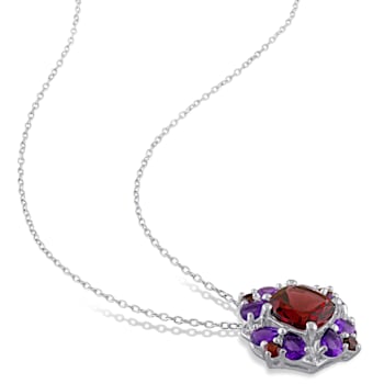 4 2/5 CT TGW Garnet and Amethyst Quatrefoil Floral Pendant with Chain in
Sterling Silver