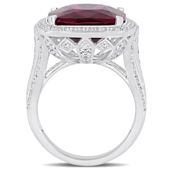 11 7/8 CT TGW Pink Tourmaline and 1 3/8 CT TW Diamond Halo Cocktail Ring
in 14K White Gold