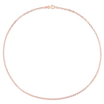 Fancy Rectangular Rolo Chain Necklace in Rose Plated Sterling Silver
