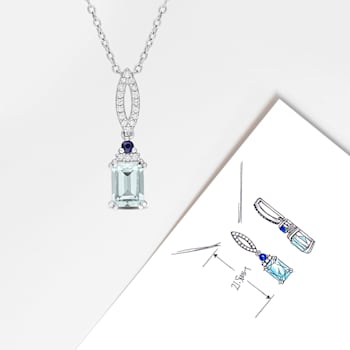 1 CT TGW Aquamarine, Blue Sapphire and 1/10 CT TDW Diamond Necklace in
Sterling Silver