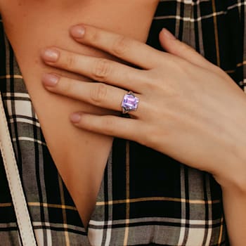 6 1/3 CT TGW Rose de France and Black Sapphire Cocktail Ring in Rose
Plated Sterling Silver