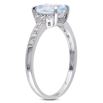 1 CT TGW Aquamarine and Diamond Accent Ring in Sterling Silver