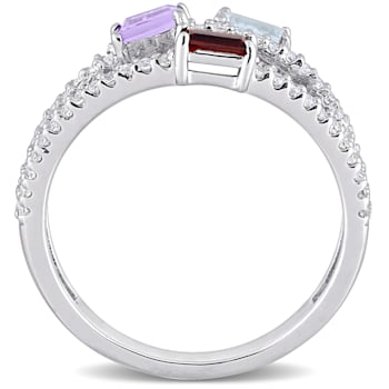 3/4 CTW Multi-Gemstone Split-Shank Ring in Sterling Silver