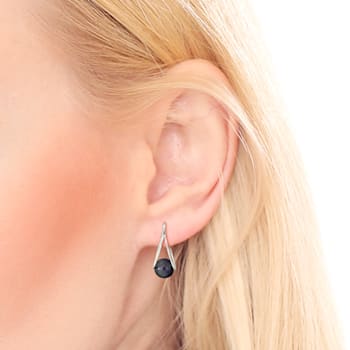 8-8.5MM Black Freshwater Cultured Pearl Drop Earrings in 10K White Gold
