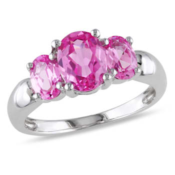 3 1/6 CTW Created Pink Sapphire 3-Stone Ring in Sterling Silver