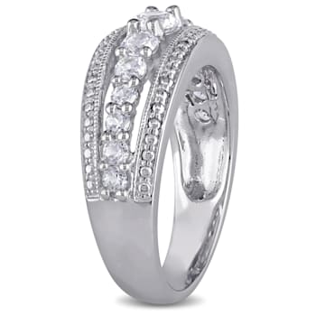 1 1/5 CT TGW Created White Sapphire Graduated Ring in Sterling Silver