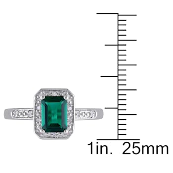 7/8 CT TGW Created Emerald and Diamond Accent Halo Ring in Sterling Silver