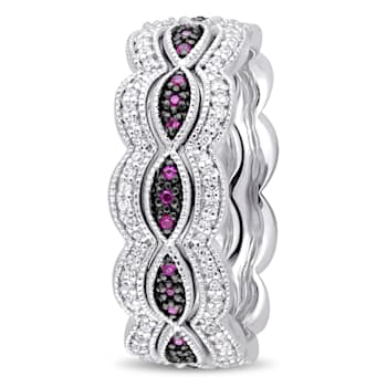 1 5/8 CT TGW Created White Sapphire and Created Ruby Ring Set in
Sterling Silver with BlacK Rhodium