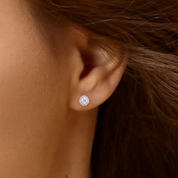 1 1/3 CT DEW Created Moissanite Round Halo Stud Earrings in Sterling Silver