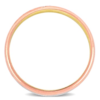 Men's  6mm Cubic Zirconia Matte Three Row Wedding Band in 10K 3-Tone Gold