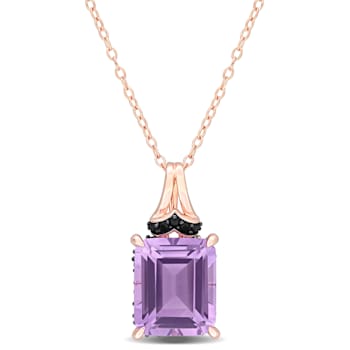 6 1/8 CT TGW Amethyst and Black Sapphire Pendant with Chain in Rose
Plated Sterling Silver