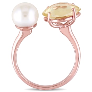 8 8.5MM Freshwater Cultured Pearl and Lemon Quartz Ring in Rose Plated
Sterling Silver