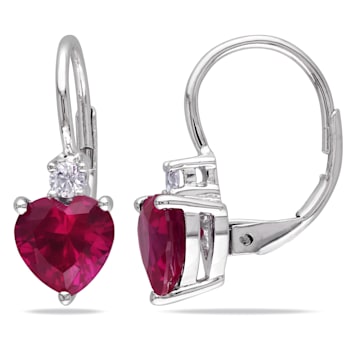 3-3/8ctw Created Ruby and Created White Sapphire Earrings in Sterling Silver