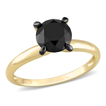2 ct Black Diamond Solitaire Engagement Ring in 10K Yellow Gold