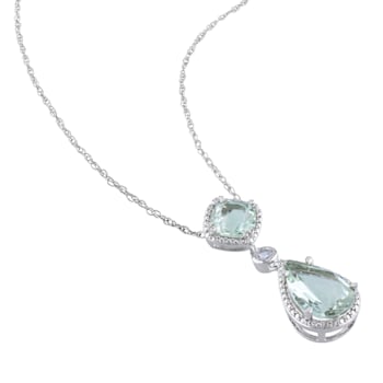 5 CT TGW Green Quartz and Created White Sapphire Teadrop Halo Pendant
with Chain in Sterling Silver
