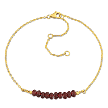 1 CT TGW Garnet Bead Bar Bracelet in Yellow Plated Sterling Silver