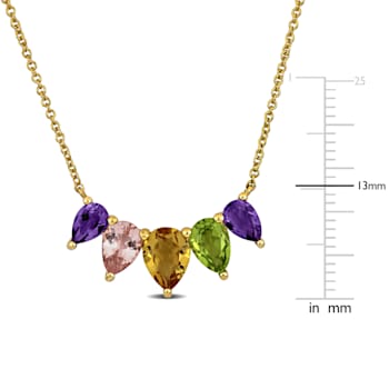 3 1/5 CT TGW Amethyst, Citrine, Morganite and Peridot Drop Necklace in
Yellow Plated Sterling Silver
