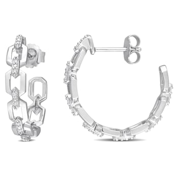 1/7 CT TW Diamond Cut Open-Work Hoop Earrings in Sterling Silver