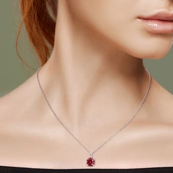 2 3/8 CT TGW Created Ruby Pendant with Chain in Sterling Silver