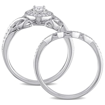 1/3 CT TW Diamond Halo Bridal Ring Set in Sterling Silver