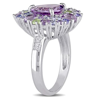 4 1/2 CT TGW Multi-Gemstones and Diamond Accent Cocktail Ring in
Sterling Silver