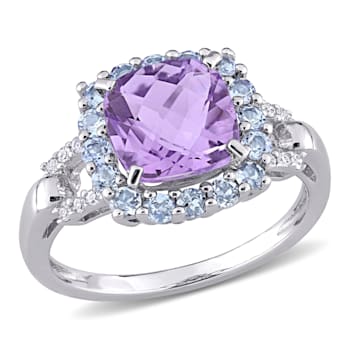 2 1/3 CT TGW Amethyst, Tanzanite and Diamond Accent Halo Ring in
Sterling Silver