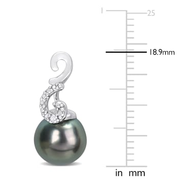 8-9MM Black Tahitian Cultured Pearl and Diamond Accent Swirl Drop Stud
Earrings in Sterling Silver
