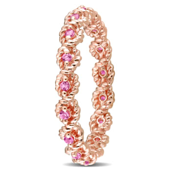 1/5 CT TGW Created Pink Sapphire Infinity Eternity Ring in 10K Rose Gold